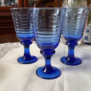 Vintage 1960’s lot of 3 Libbey Sirrus cobalt Blue Wine water glass Gobblet